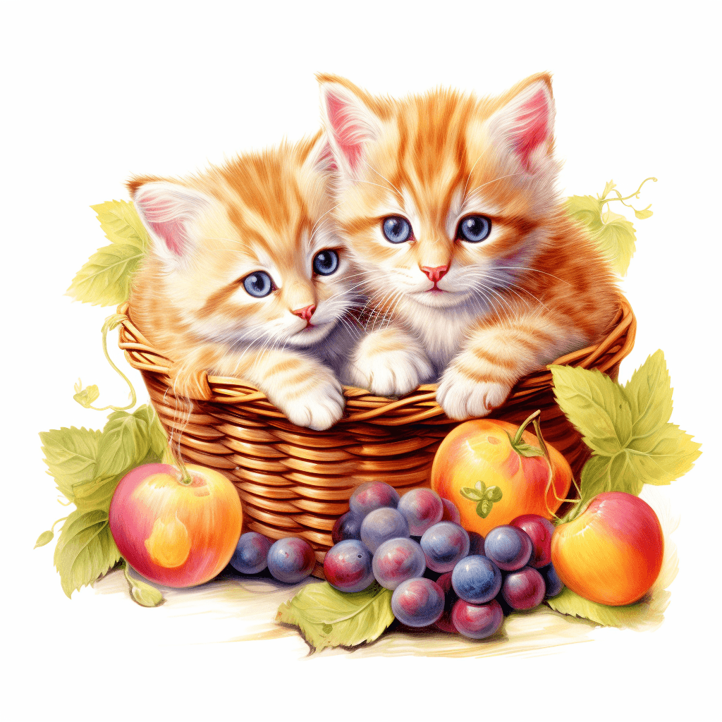 cats laying in fruit basket clip art