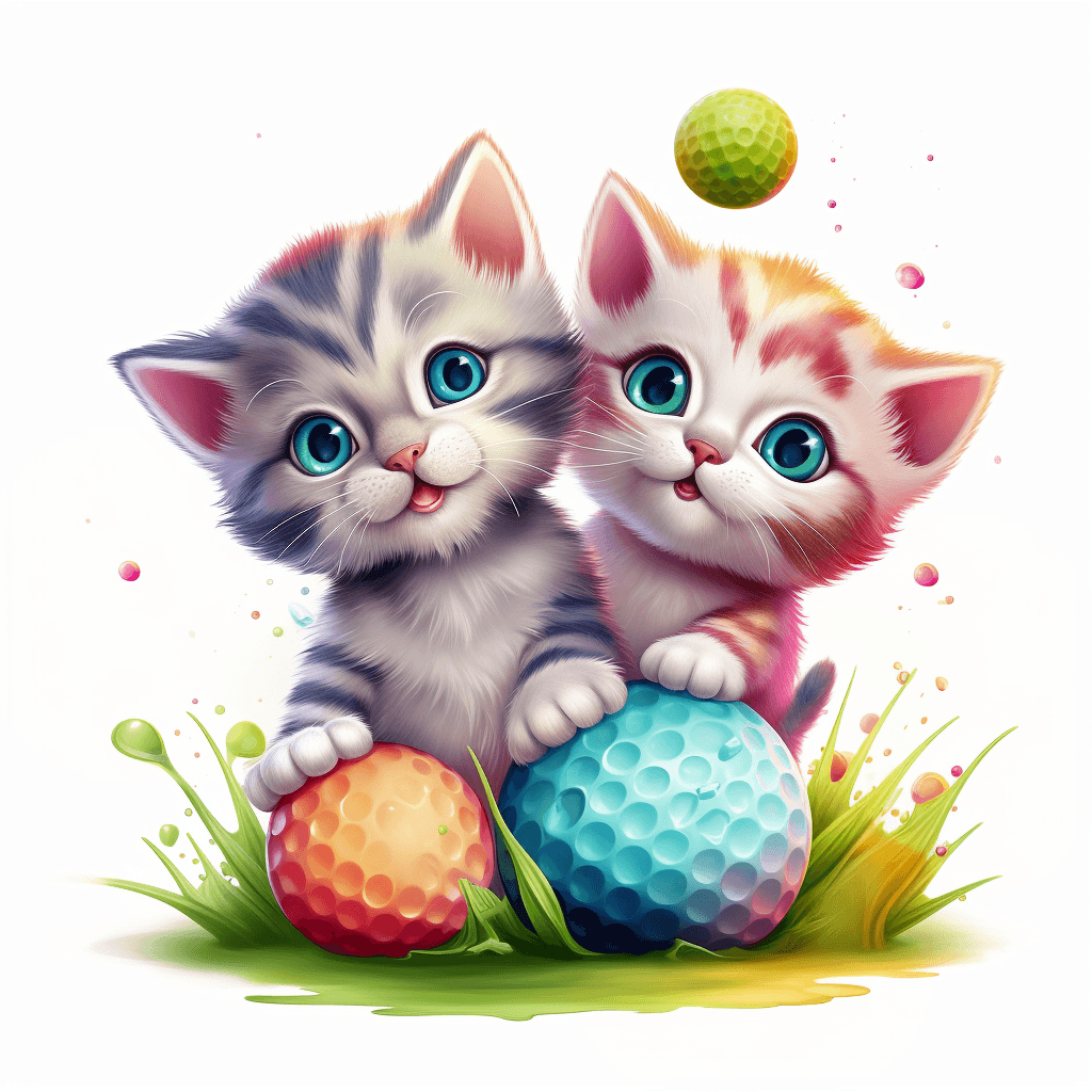 two kittens playing with golf balls in paint clip art