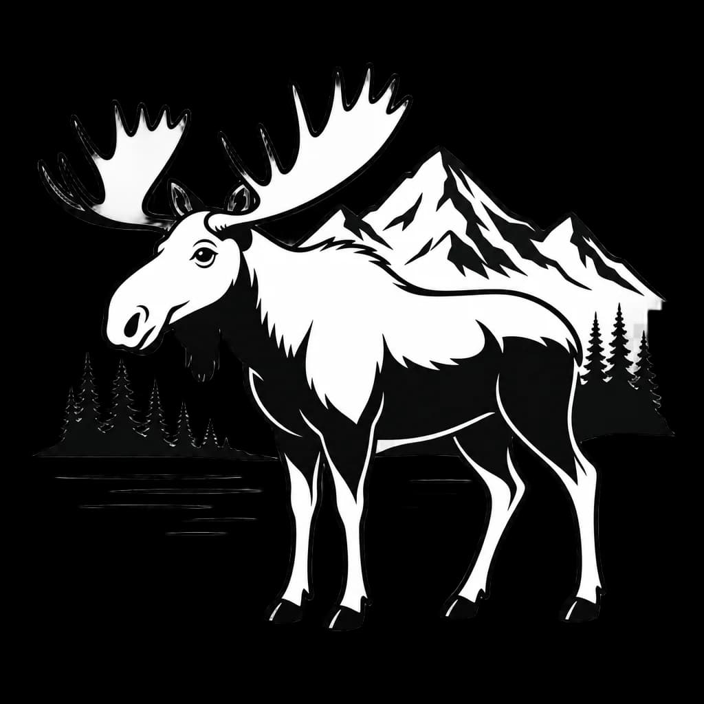 Moose at Lake with Mountains