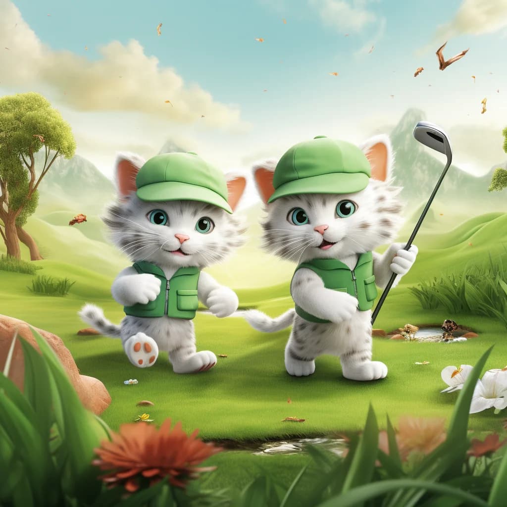 Cute Kittens Holding Golf Clubs Clipart clip art