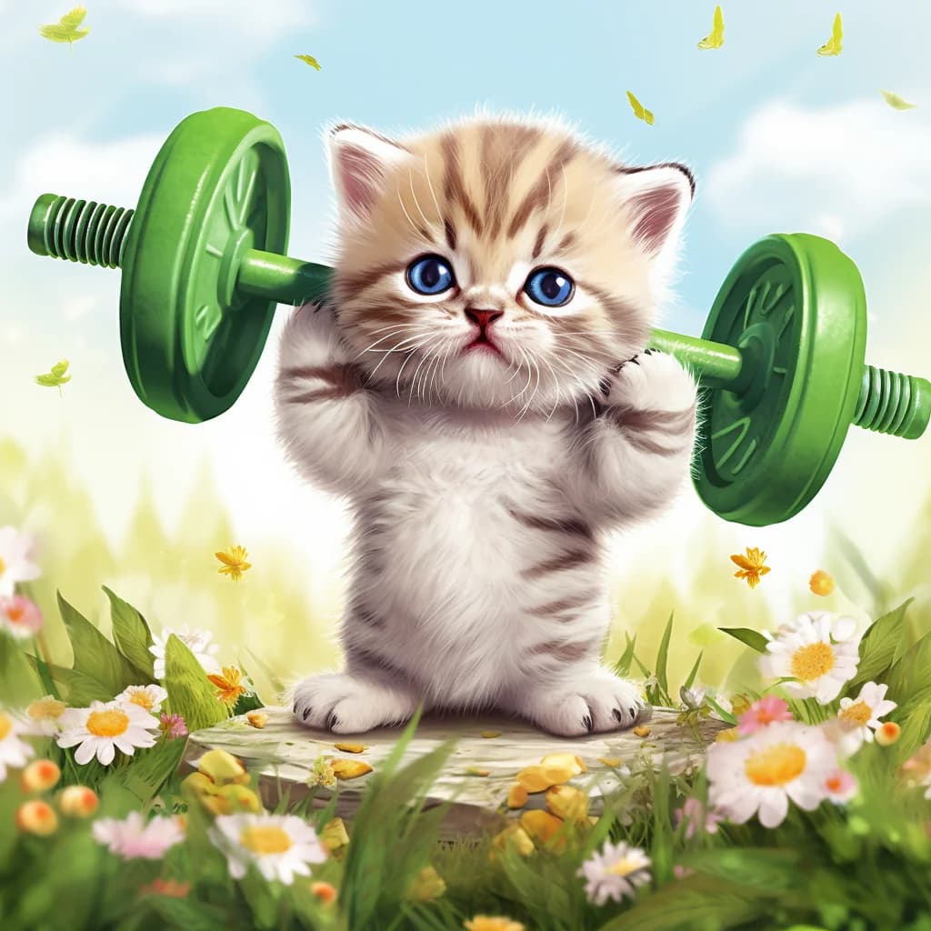 Kitten Holding Dumbbell Clipart clip art