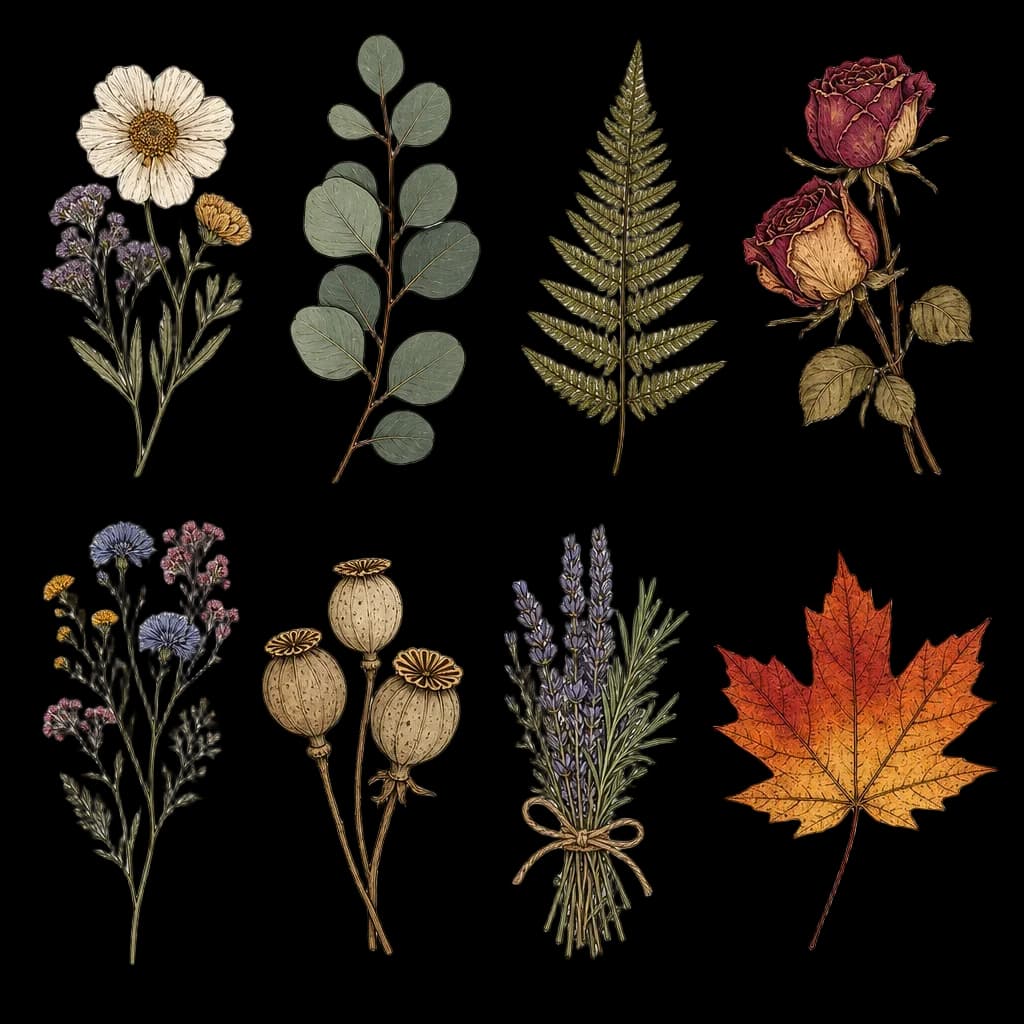 Premium Vintage Botanical Clipart Sheet — flower clip art