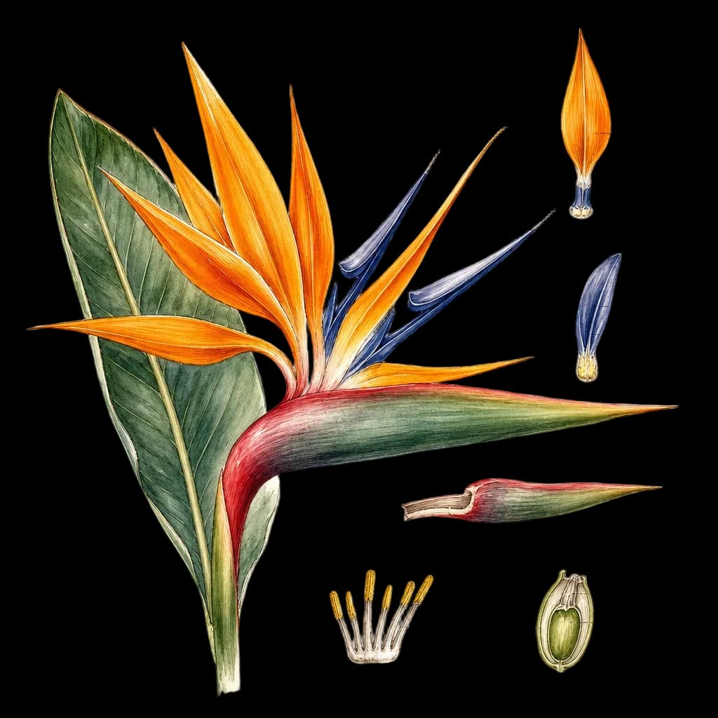Victorian Bird-of-Paradise Botanical Illustration — flower clip art