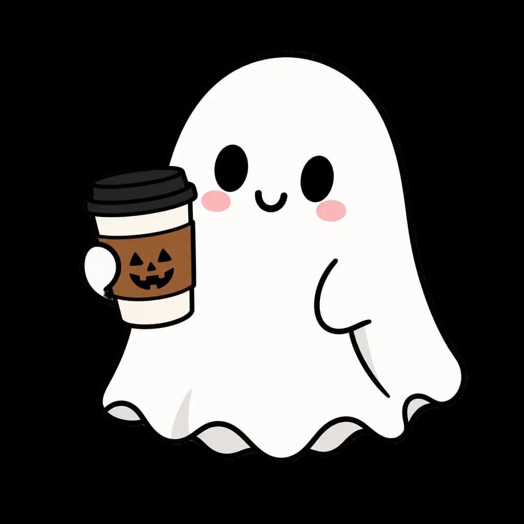 Cute Ghost with Coffee Cup Halloween Sticker — halloween clip art