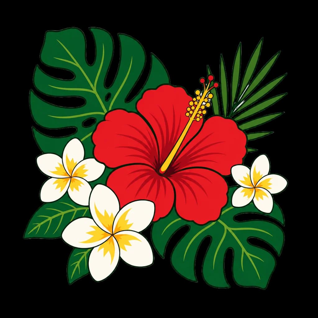 Tropical Hibiscus with Monstera and Plumeria — hibiscus clip art