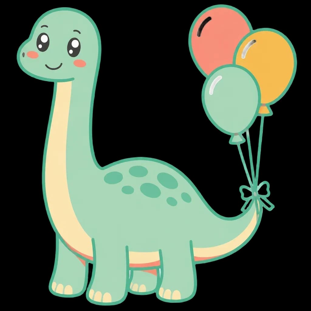 Brachiosaurus Balloon Holder – Dino Birthday Club — from the 40 Cute Dinosaur Clipart PNGs – Dino Discovery Birthday Club Set