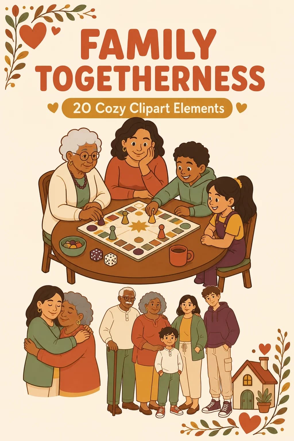 Together at Home: 19 Multigenerational Family Moments Clipart PNGs — pack cover