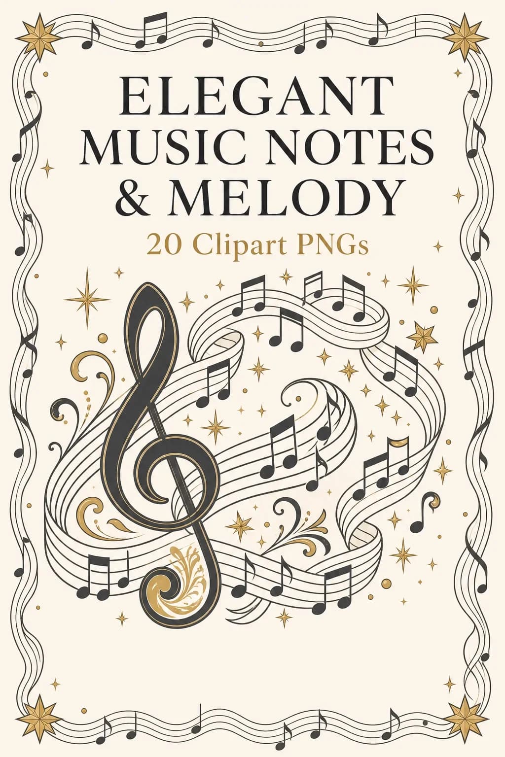 20 Elegant Music Notes & Melody Clipart PNGs — Choral Recital Bundle — pack cover