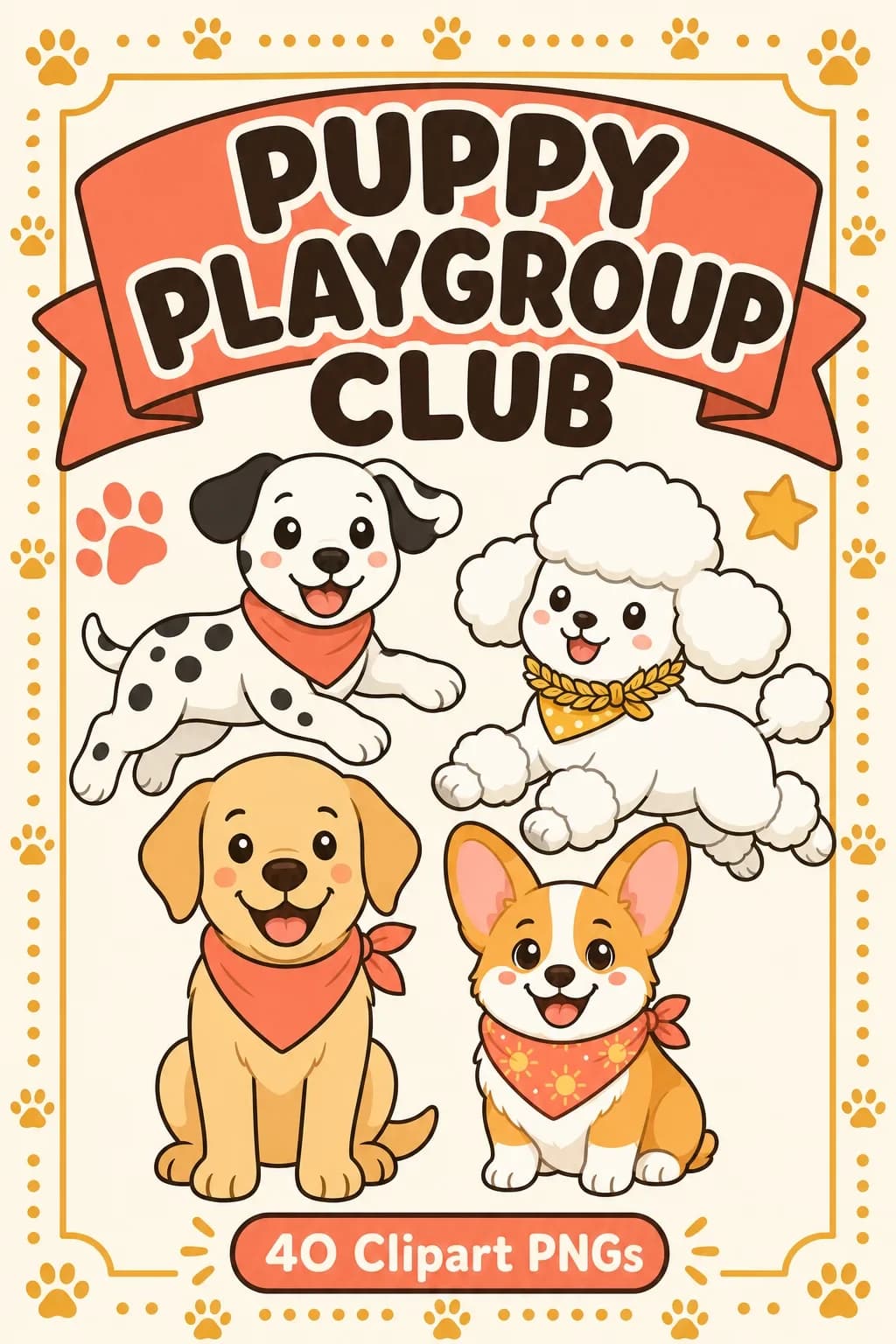 Puppy Playgroup Club: 39 Puppy Breed Clipart PNGs — pack cover