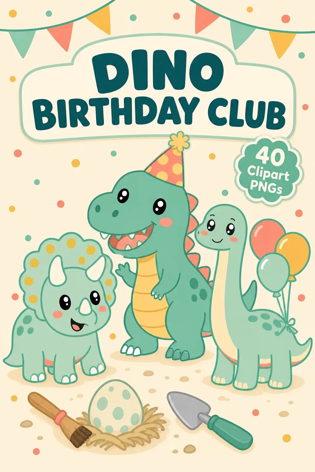 40 Cute Dinosaur Clipart PNGs – Dino Discovery Birthday Club Set