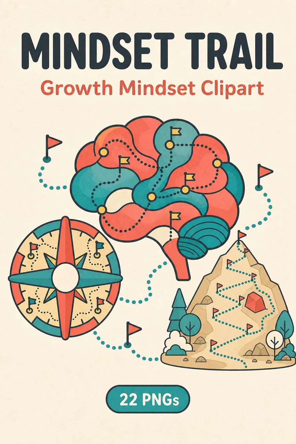 Mindset Trail: 21 Growth Mindset Clipart PNGs — pack cover