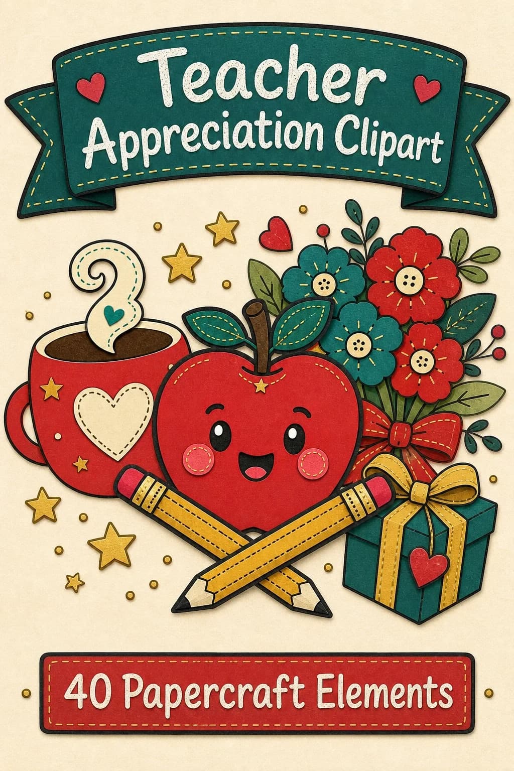 Teacher Appreciation Clipart Toolkit – 41 Newsletter, Gift Tag & Thank-You Card Graphics — pack cover