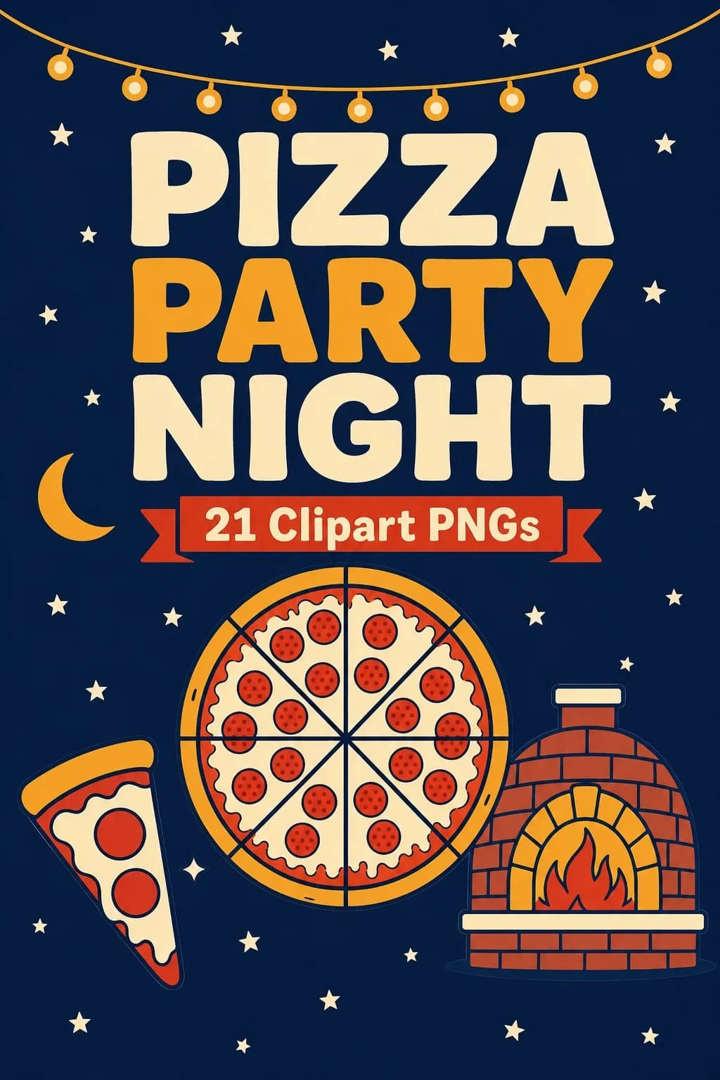 Moonlit Slice Lab: 21 Pizza Party & Fraction Clipart PNGs — pack cover