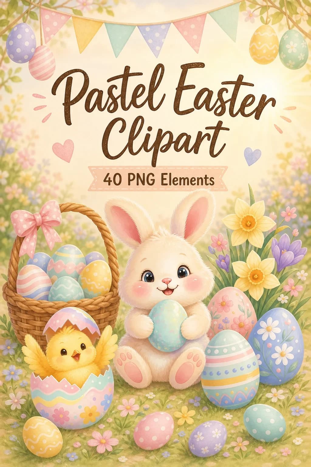 41 Pastel Easter Morning Clipart PNGs – Bunnies, Eggs & Egg-Hunt Signs