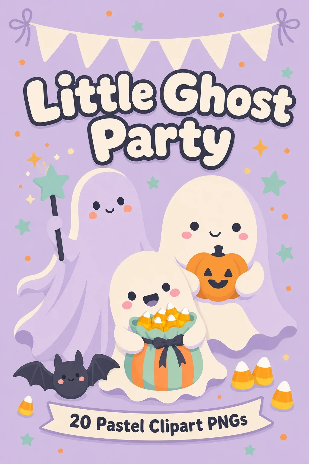 20 Little Ghost Classroom Party Clipart PNGs – Not-Scary Pastel Halloween
