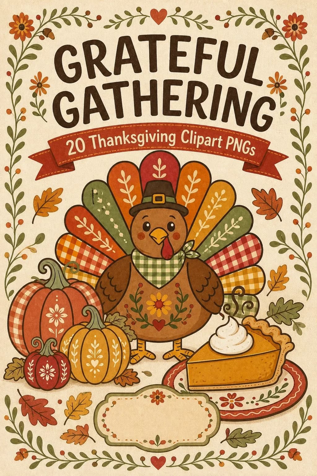 Grateful Gathering: 20 Thanksgiving Turkey & Harvest Clipart PNGs — pack cover