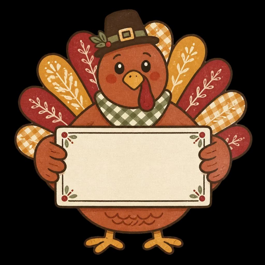 Turkey Holding a Gratitude Sign — from the Grateful Gathering: 20 Thanksgiving Turkey & Harvest Clipart PNGs