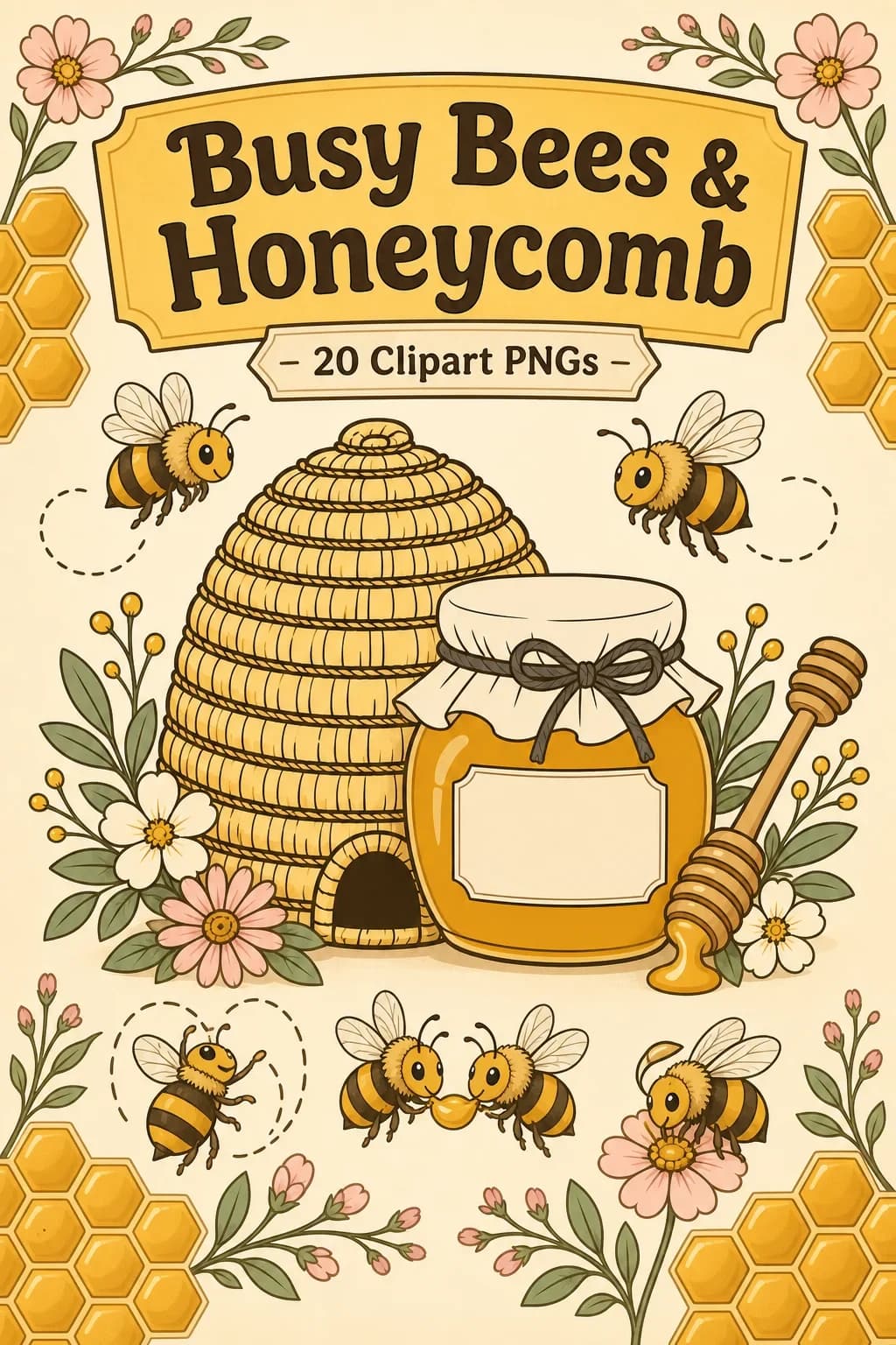 20 Busy Bees & Honeycomb Clipart PNGs — Kindness at Work