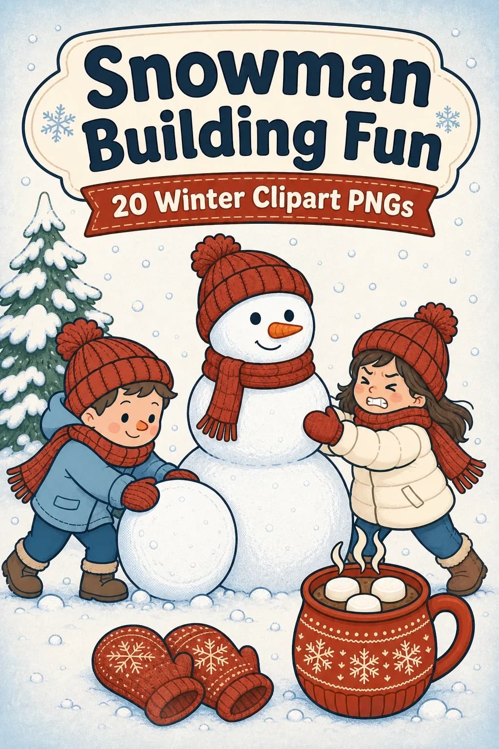 Snowman Building Day – 20 Winter Clipart PNGs — pack cover