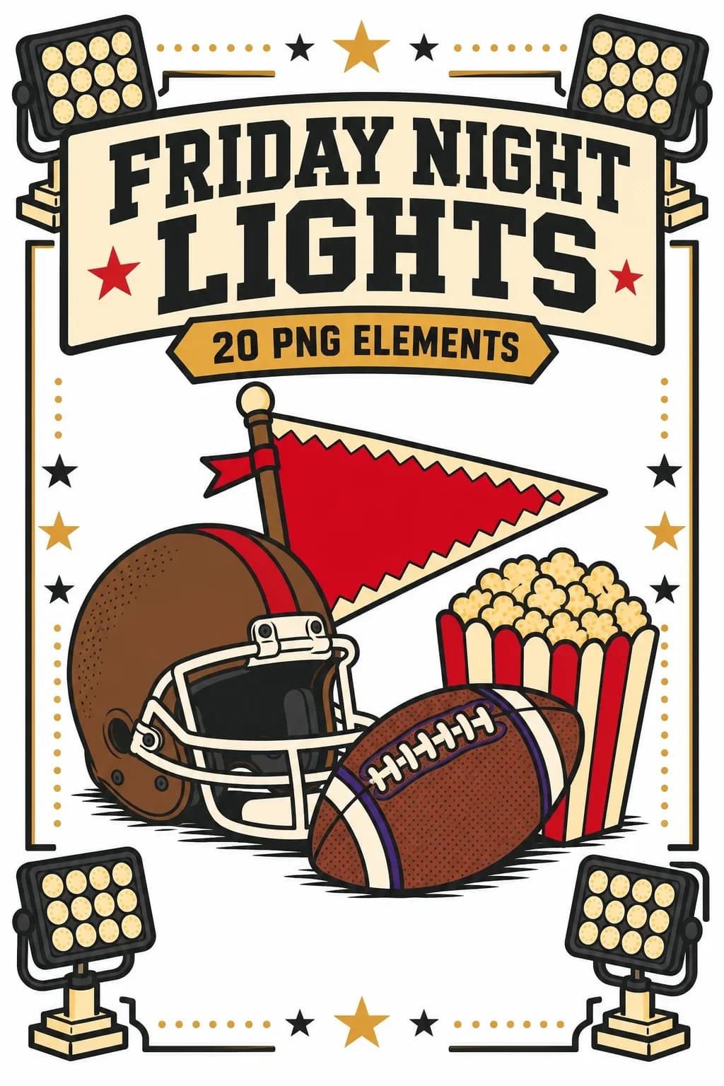20 Friday Night Lights Football Clipart PNGs — Booster & Tailgate Bundle — pack cover