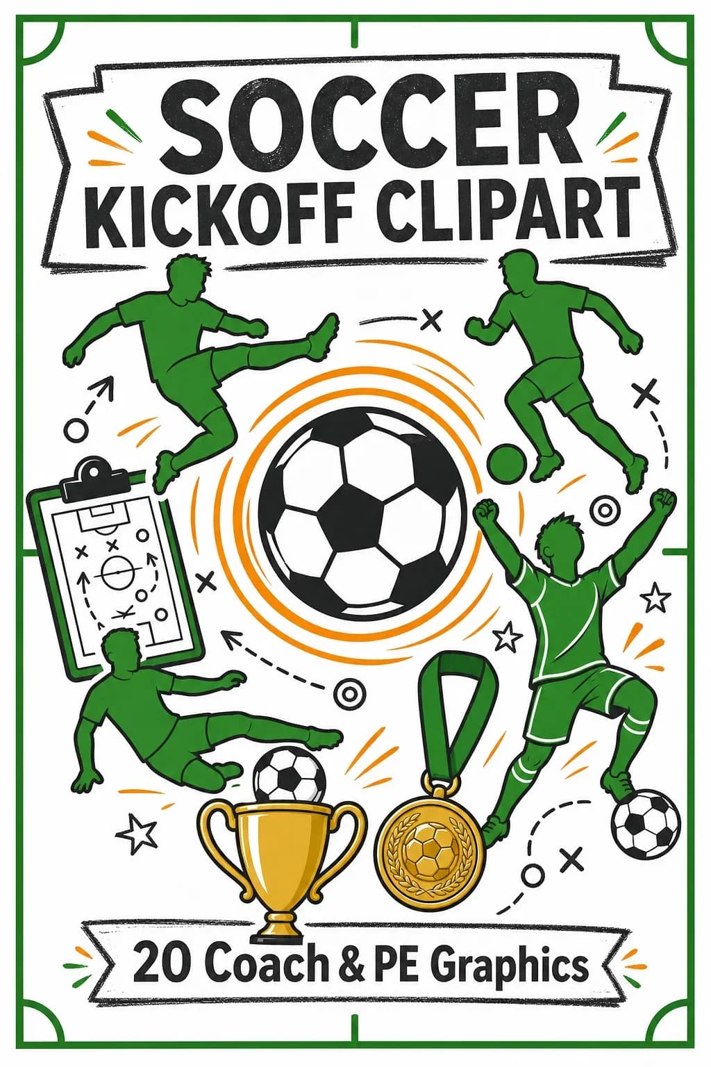 20 Soccer Kickoff Clipart PNGs – Coach, Tournament & PE Graphics