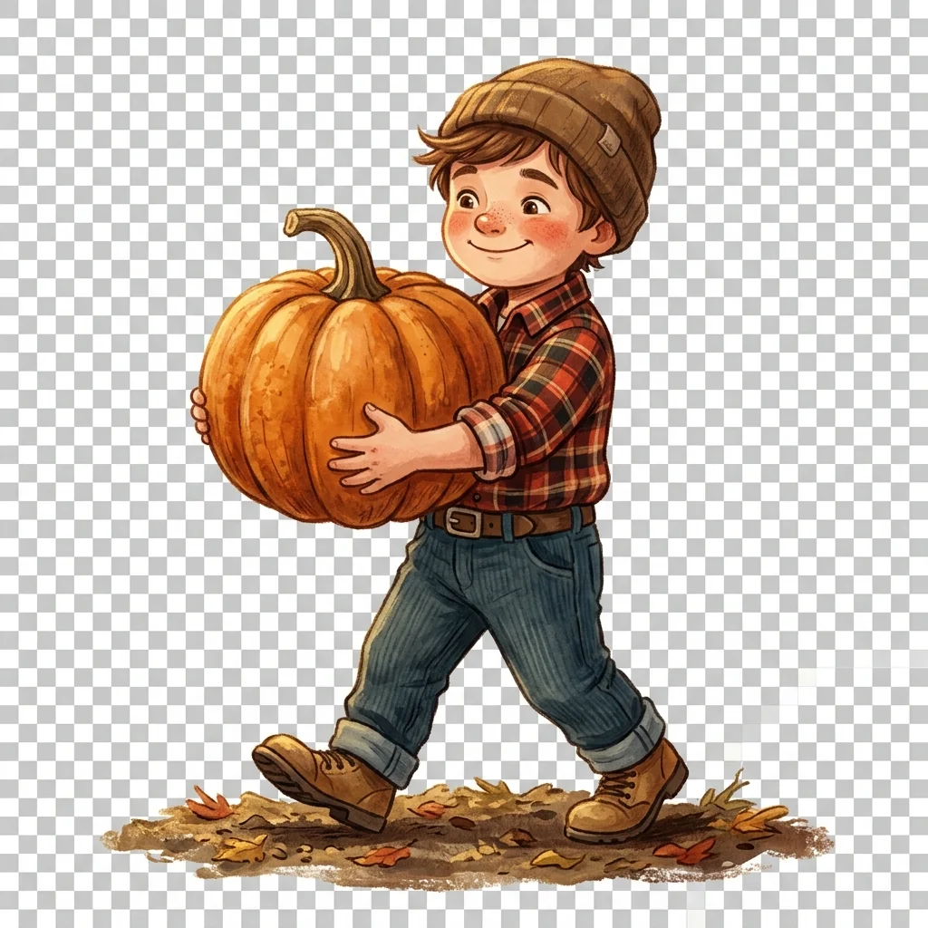 Cozy Farmer Boy with Pumpkin — pumpkin clip art