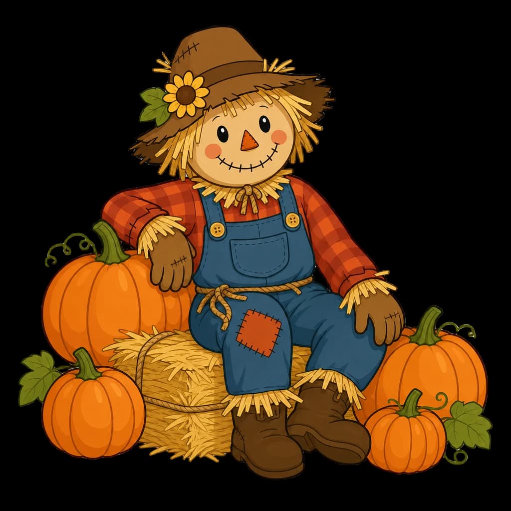 Cozy Scarecrow in Pumpkin Patch — pumpkin clip art