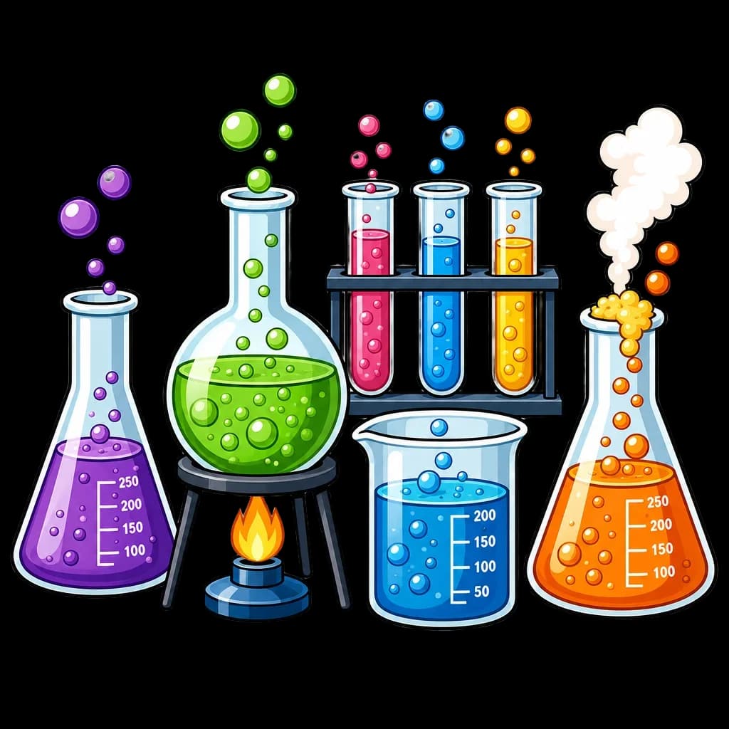 Cartoon Chemistry Set with Bubbling Beakers — school clip art