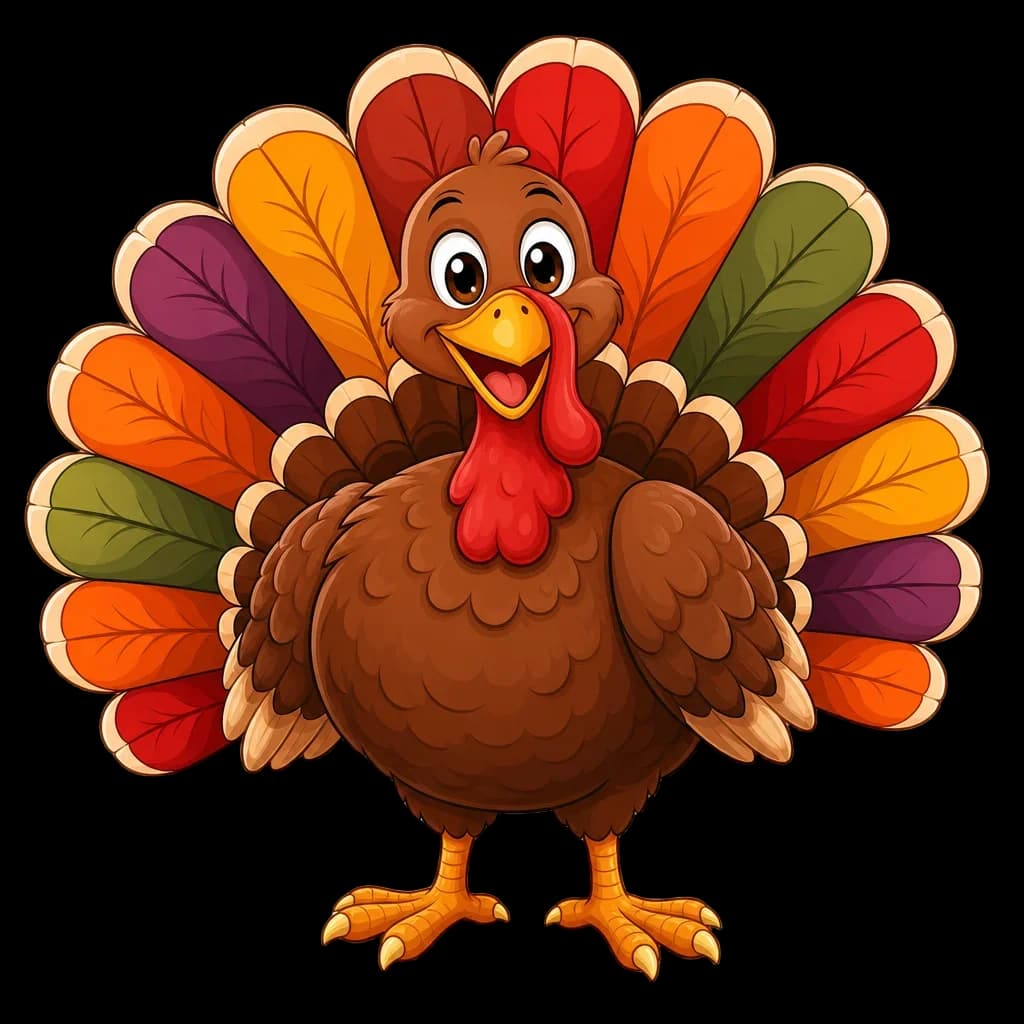 Cartoon Turkey with Colorful Feathers — thanksgiving clip art