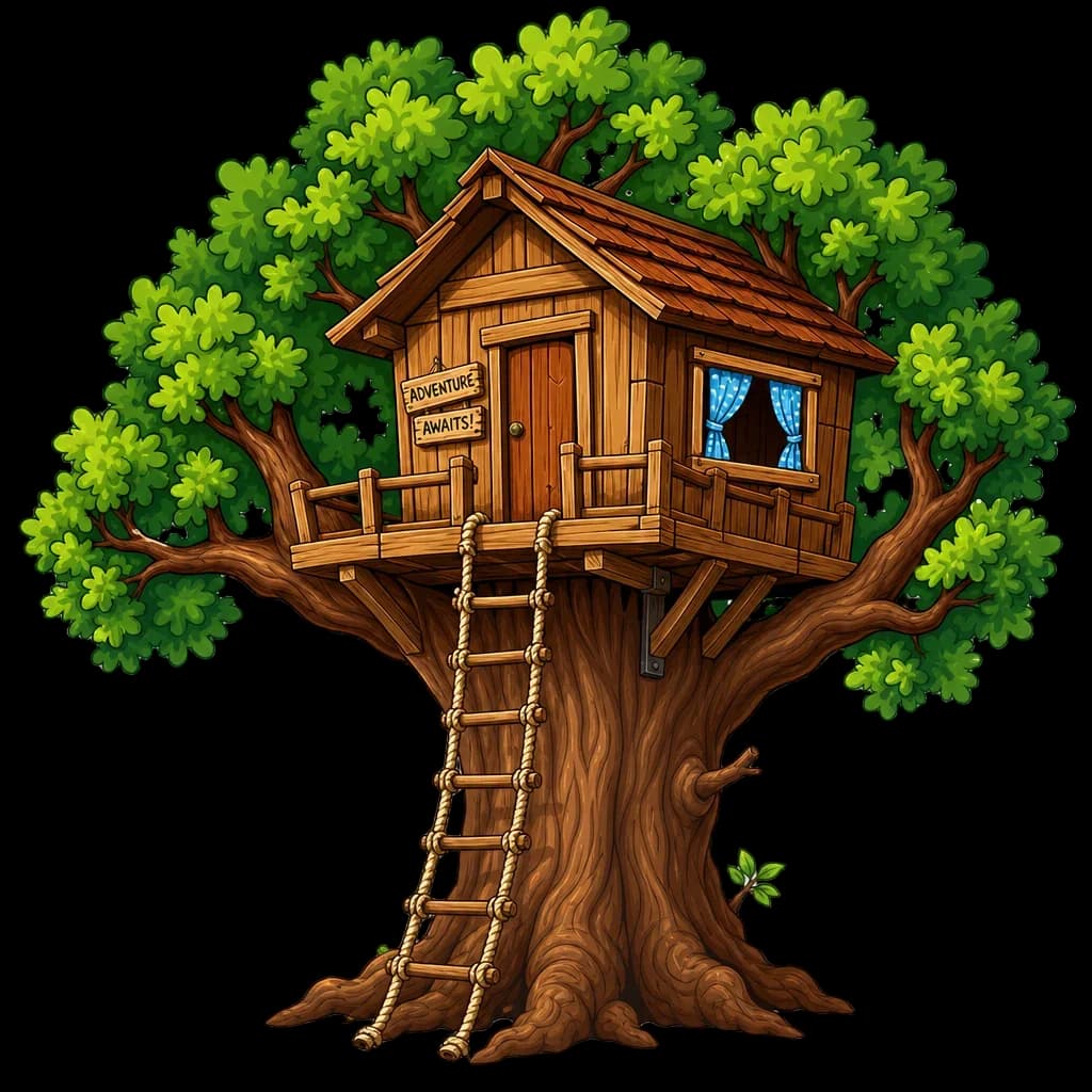 Cartoon Treehouse in Oak Tree — tree clip art