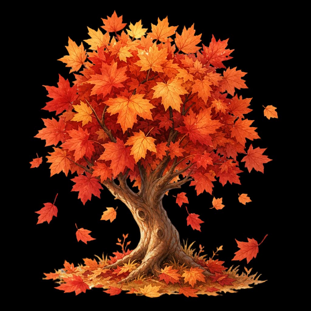 Cozy Maple Tree with Falling Leaves — tree clip art