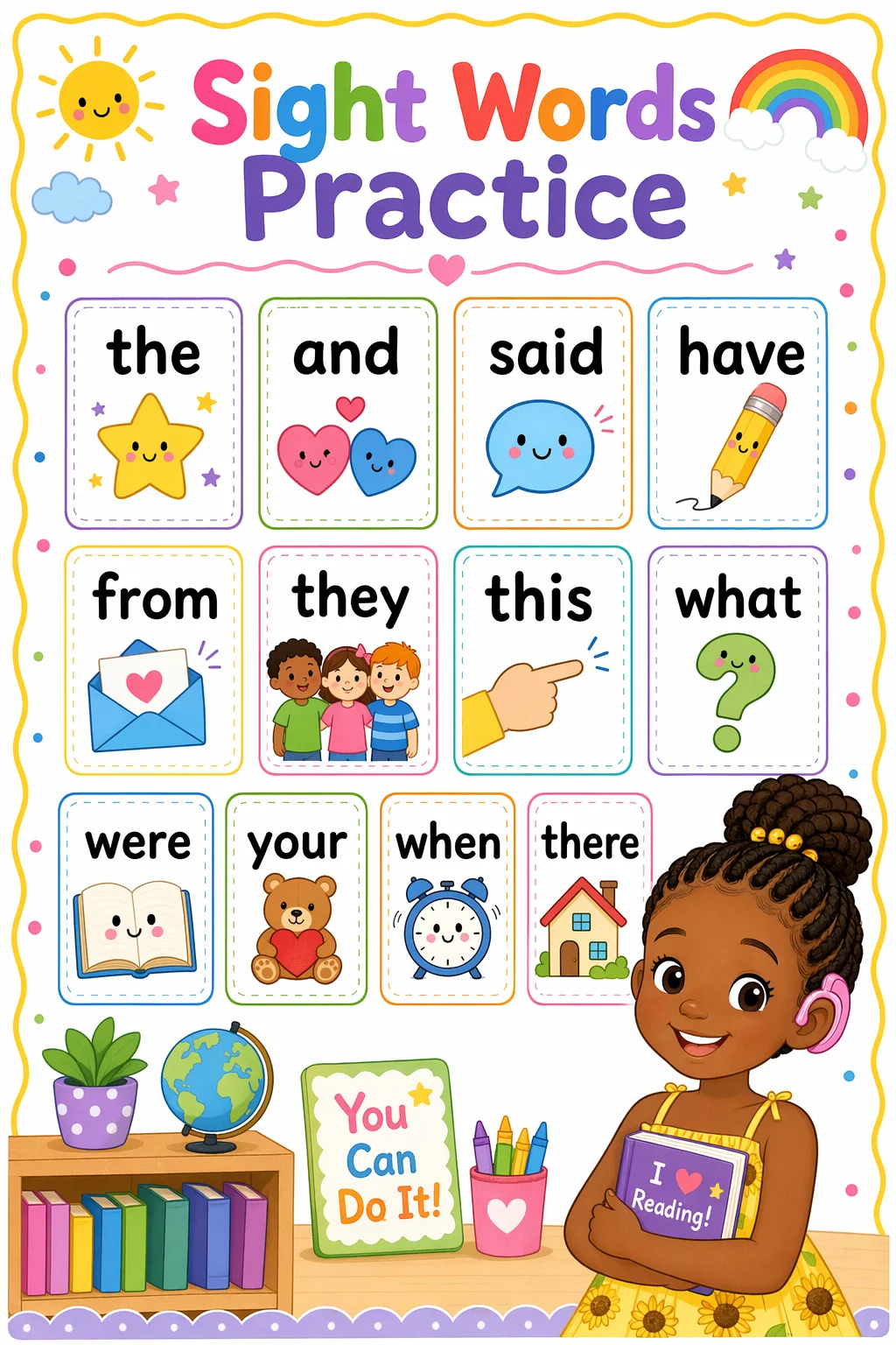 Sight Words Worksheet — school room — free 1st Grade worksheet