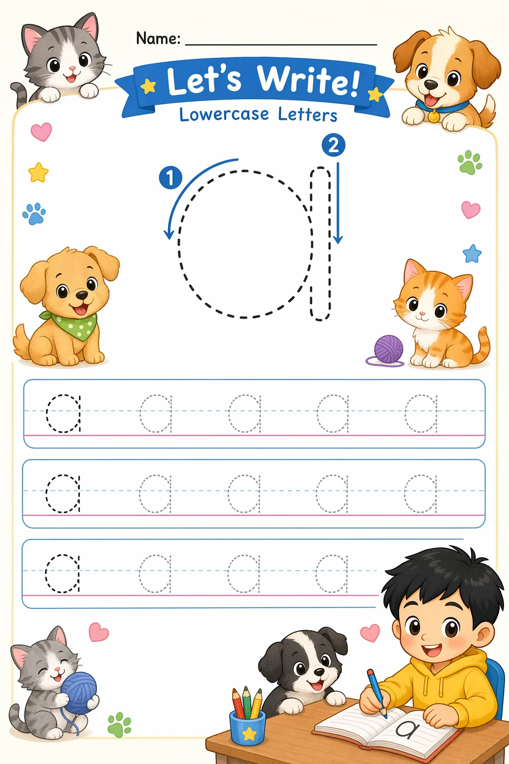 Handwriting Worksheet — pets — free 1st Grade worksheet