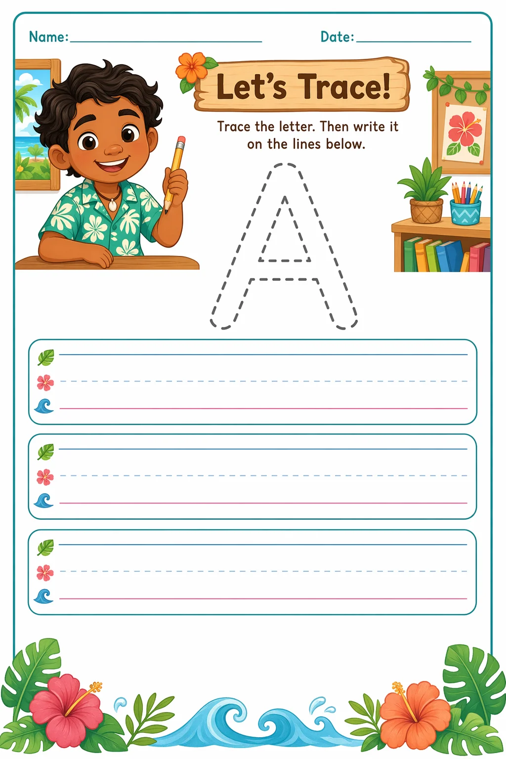Handwriting Worksheet — school room — free 1st Grade worksheet