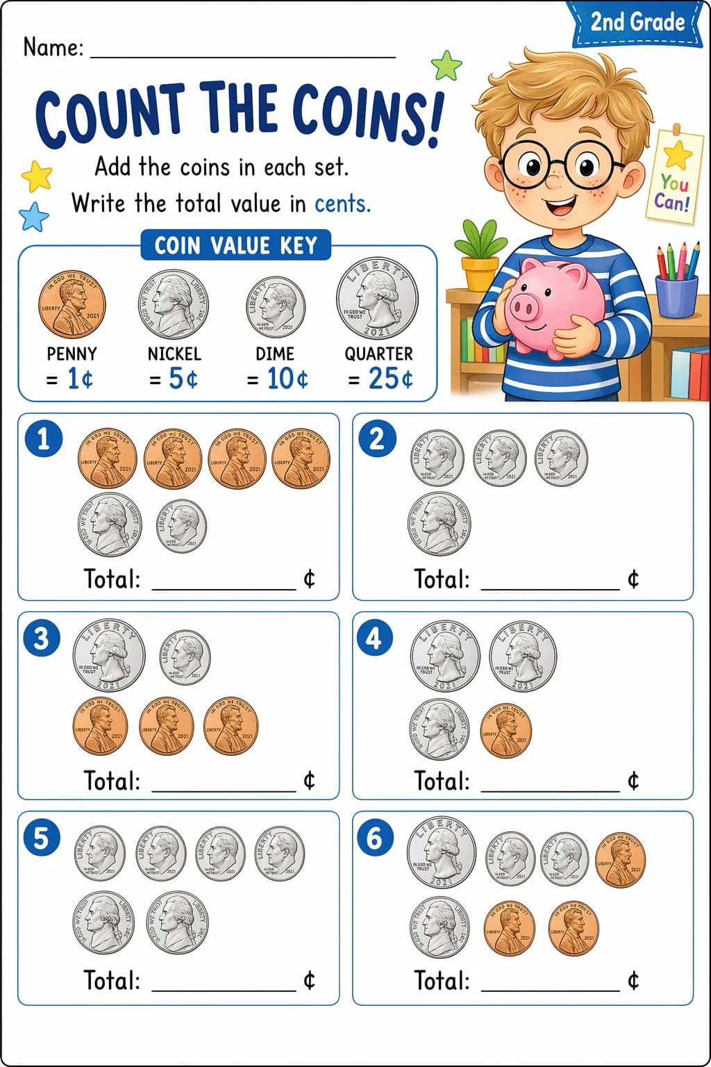 Money Worksheet — school room — free 2nd Grade worksheet