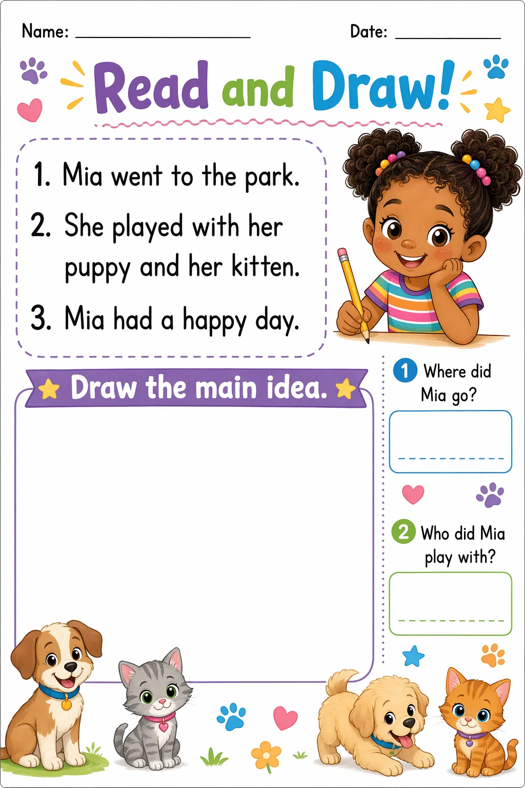 Reading Comprehension Worksheet — pets — free 2nd Grade worksheet
