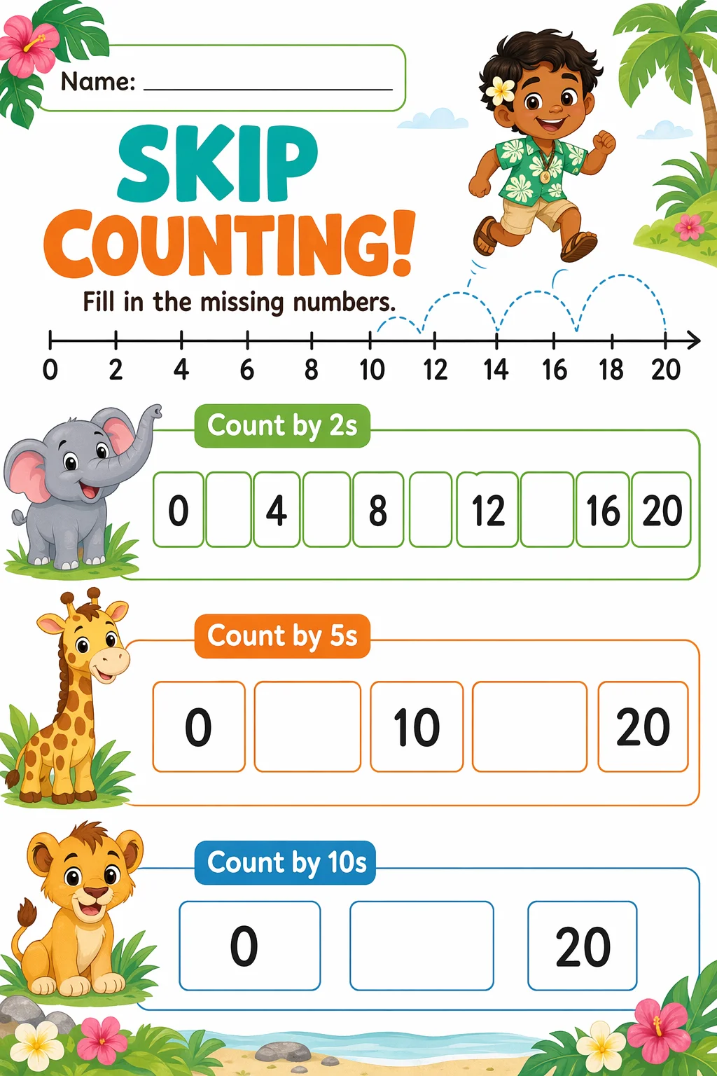 Counting Worksheet — zoo animals — free Kindergarten worksheet