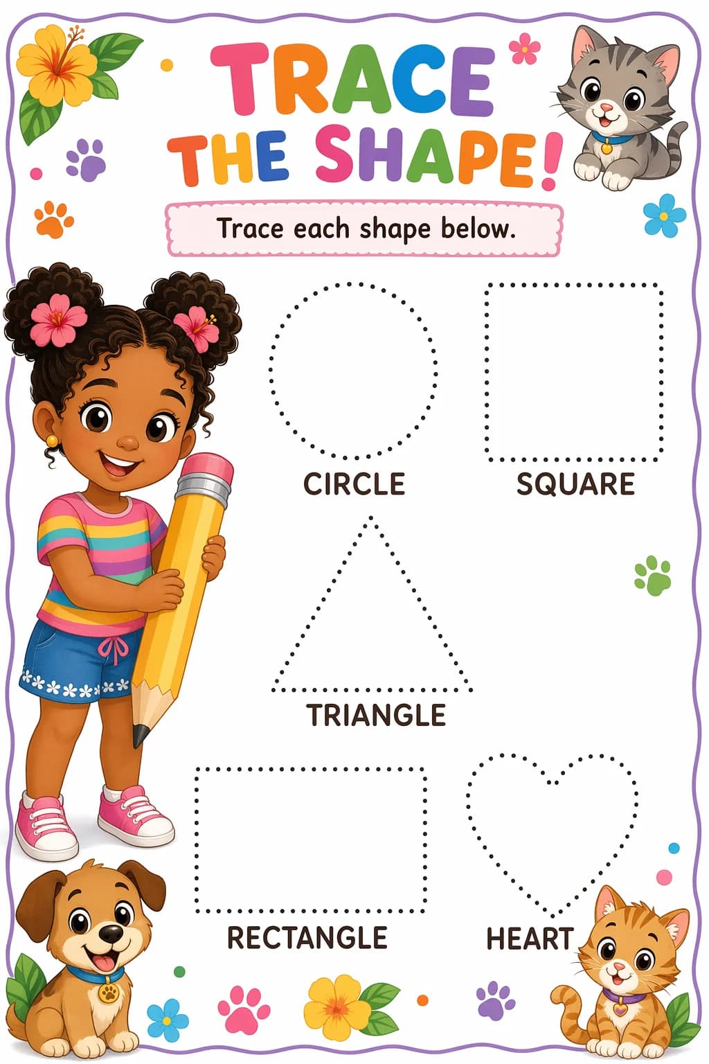 Shapes Worksheet — pets — free Kindergarten worksheet