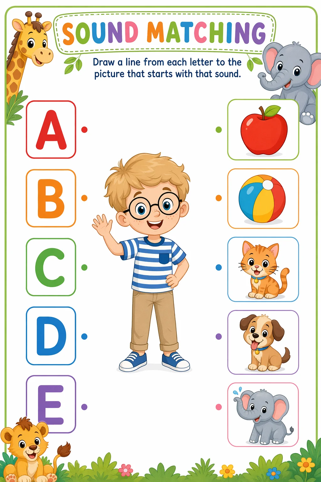 Letter Sounds Worksheet — zoo animals — free Kindergarten worksheet