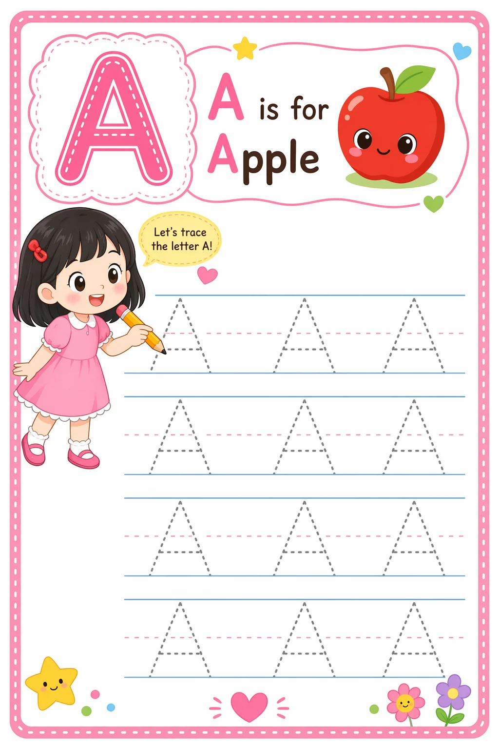 Letter Tracing Worksheet — school room — free Kindergarten worksheet