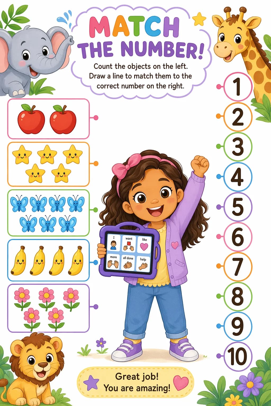 Counting Worksheet — zoo animals — free PreK worksheet