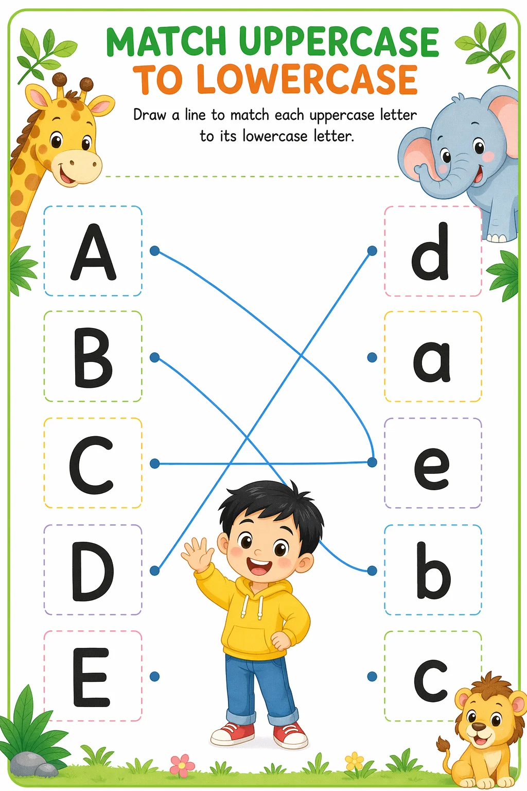Letter Recognition Worksheet — zoo animals — free PreK worksheet