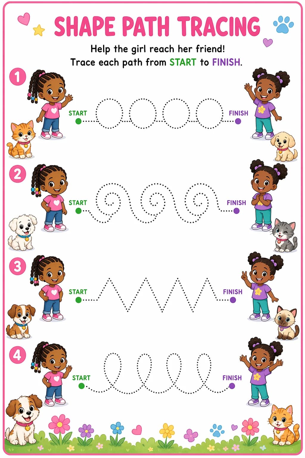 Line Tracing Worksheet — pets — free PreK worksheet