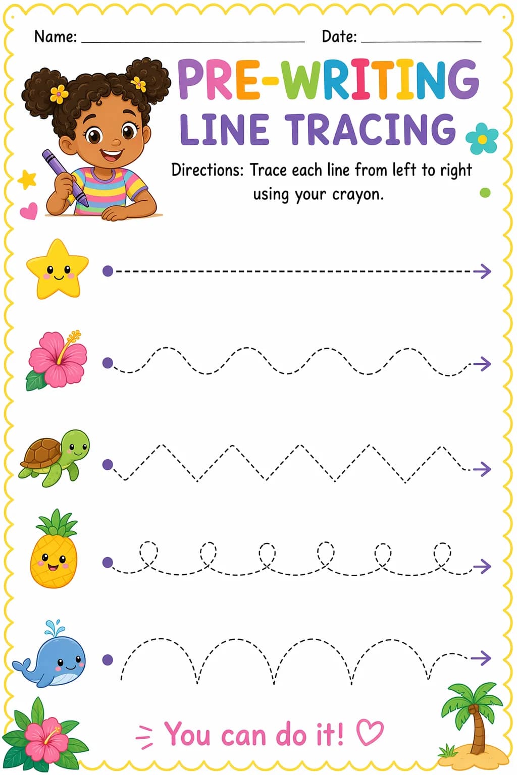 Line Tracing Worksheet — school room — free PreK worksheet