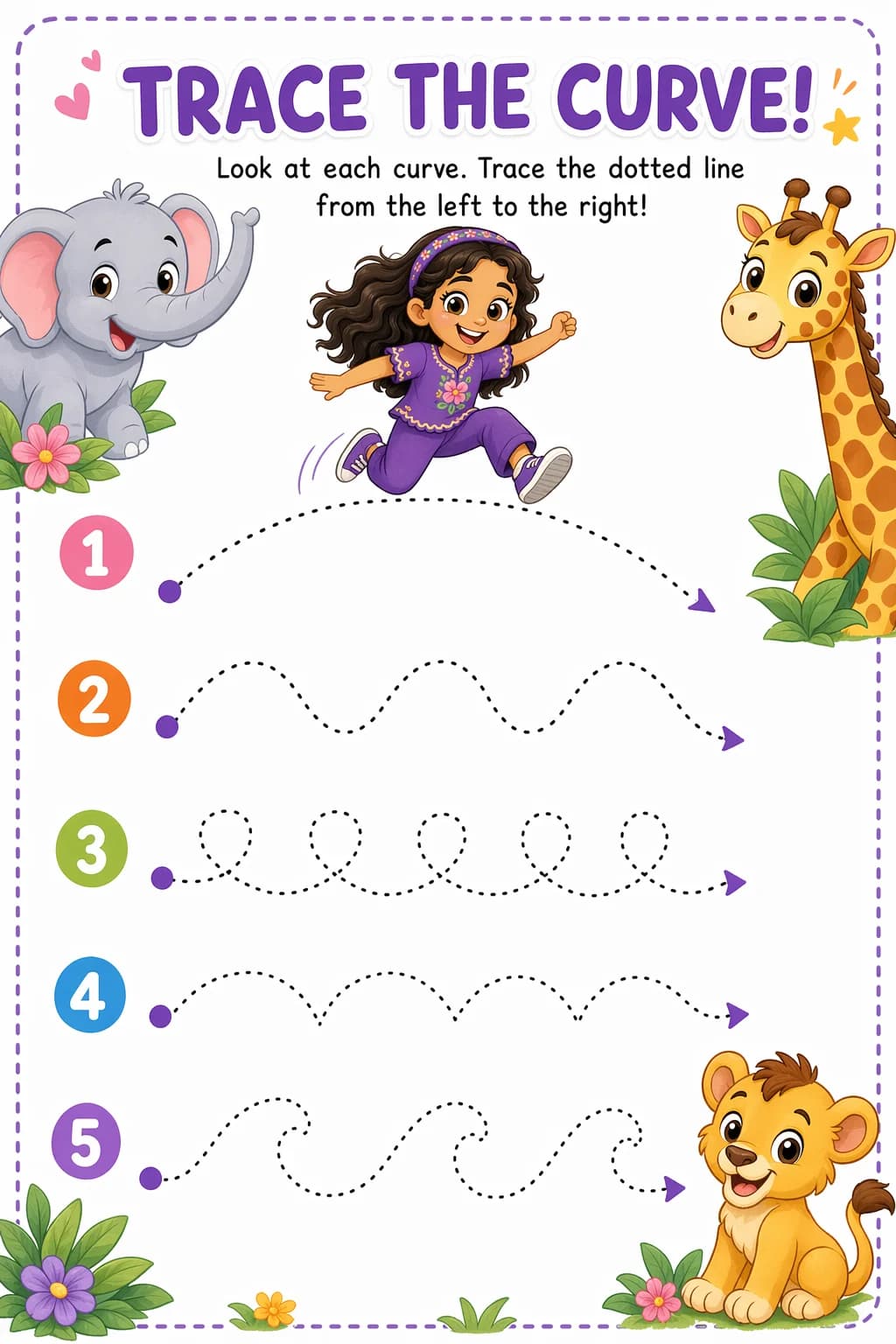 Line Tracing Worksheet — zoo animals — free PreK worksheet